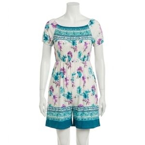 NEW WHITE BIRCH little boho moment floral romper in white/teal